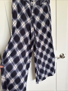 Free People Blue & White Plaid Wide-Leg Pants